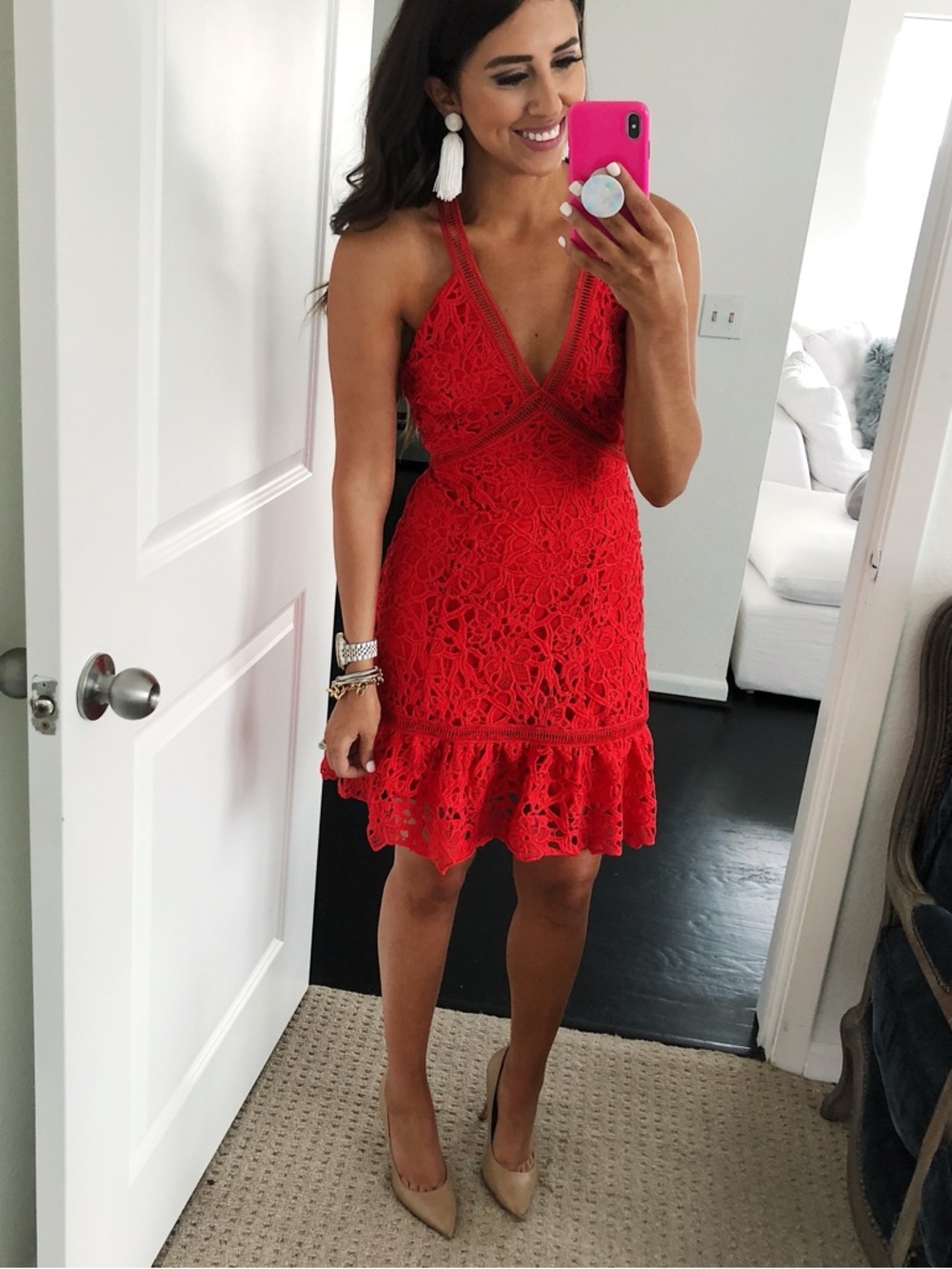 ASTR Lattice Red Lace DRESS
